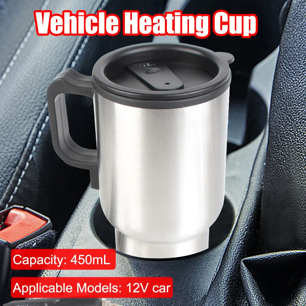 Vehicle Heating Cup Camping Travel Kettle Stainless Steel 12V 450ml Electric Heating Car Kettle Water Coffee Milk Thermal Mug
