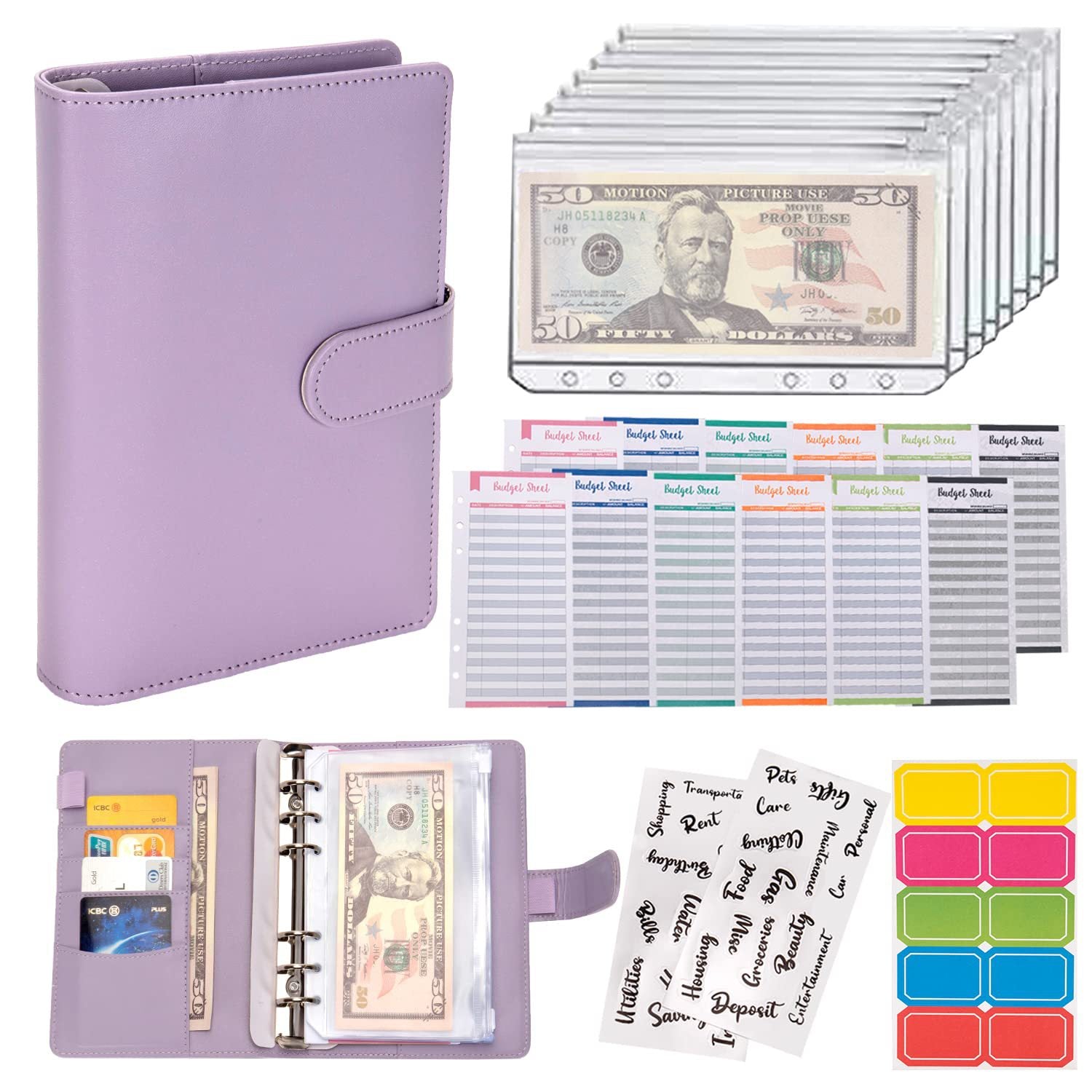 Loose-leaf Vegan Material Leather Budget Organizer With Zipper Wallet Bill Storage Bag Notebook
