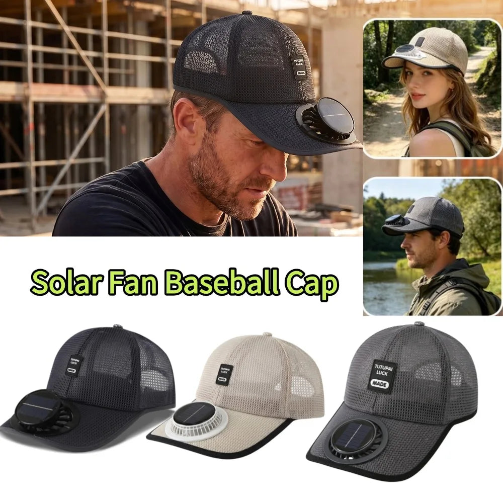 Adjustable Solar Powered Fan baseball Cap Rechargeable Breathable Cooling Mesh Adjustable Fishing Cap Hat for Summer Travel Outdoor Sports Shade Caps
