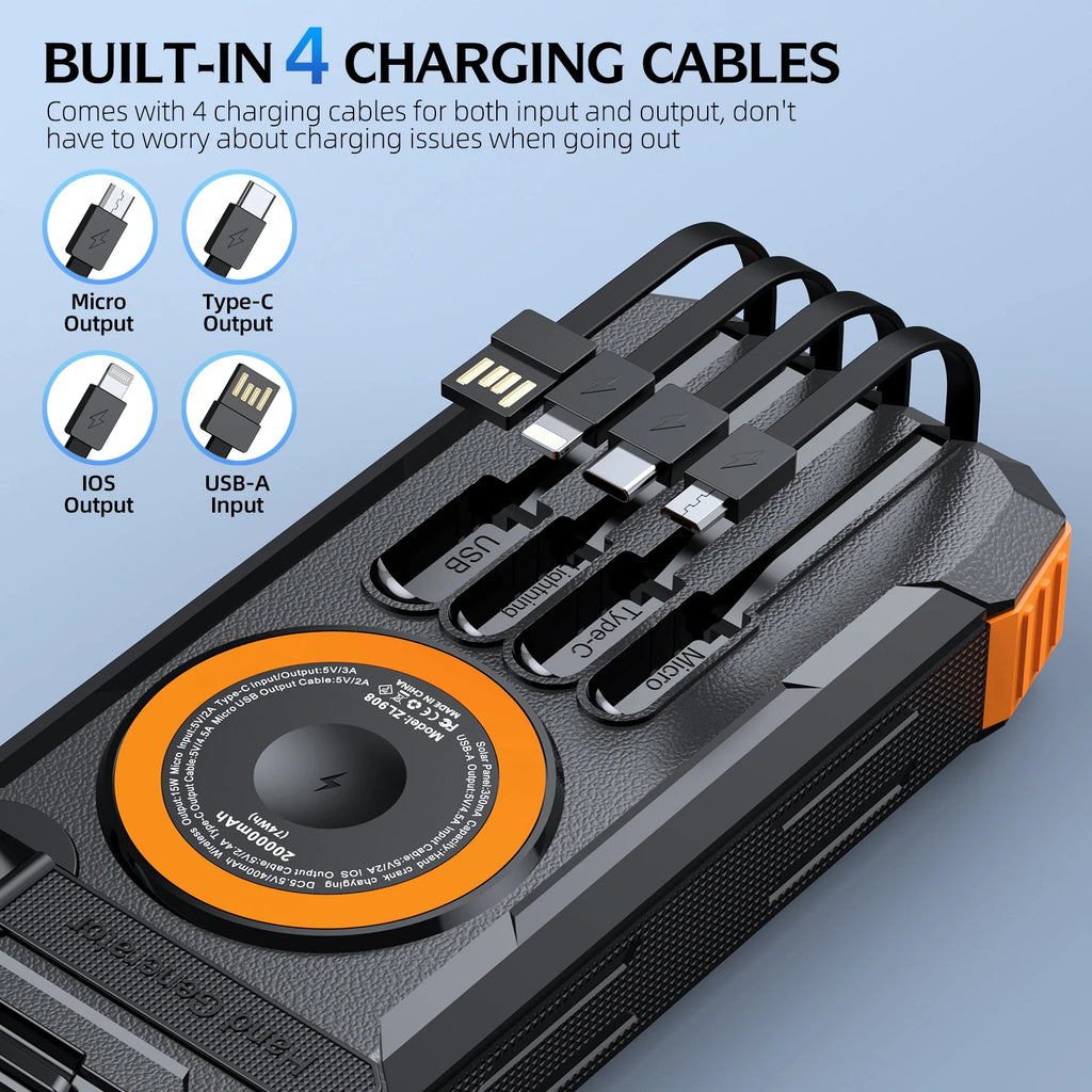 2026 NEW Solar Power Bank 80000mAh 22.5W Magnetic Charger Wireless Powerbank Hand Crank with Cable Portable Charger for Long Distance Travel, Hikes, Vacation, Outdoor Camping