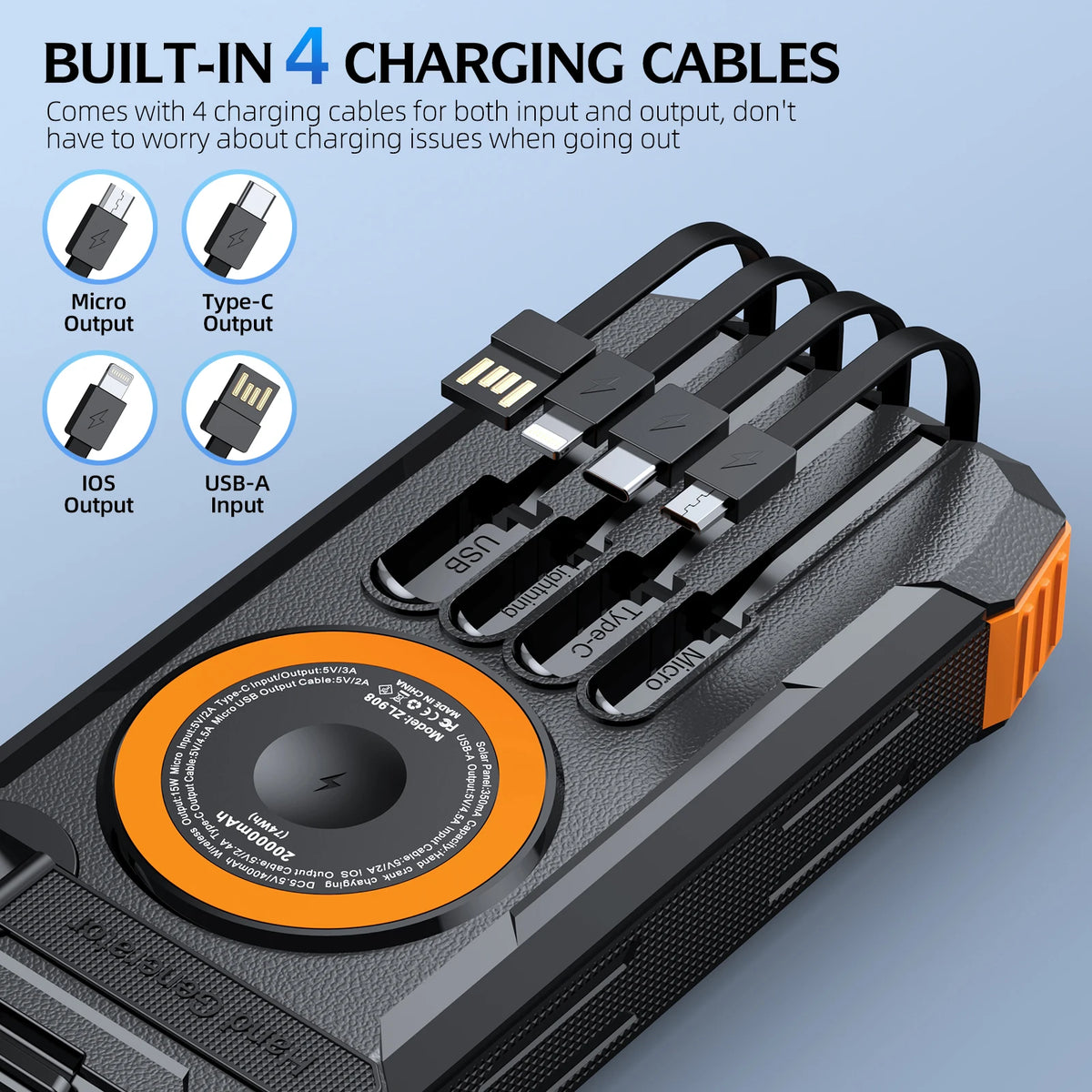 2026 NEW Solar Power Bank 80000mAh 22.5W Magnetic Charger Wireless Powerbank Hand Crank with Cable Portable Charger for Long Distance Travel, Hikes, Vacation, Outdoor Camping