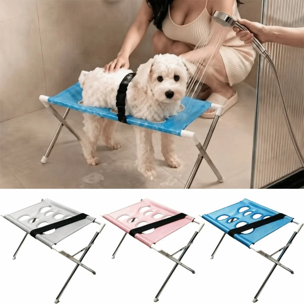 Foldable Pet Grooming Table Non-Slip Quick-Dry Mesh Pet Grooming Hammock Comfortable Stainless-Steel Frame Good For Pet Bathing Stand