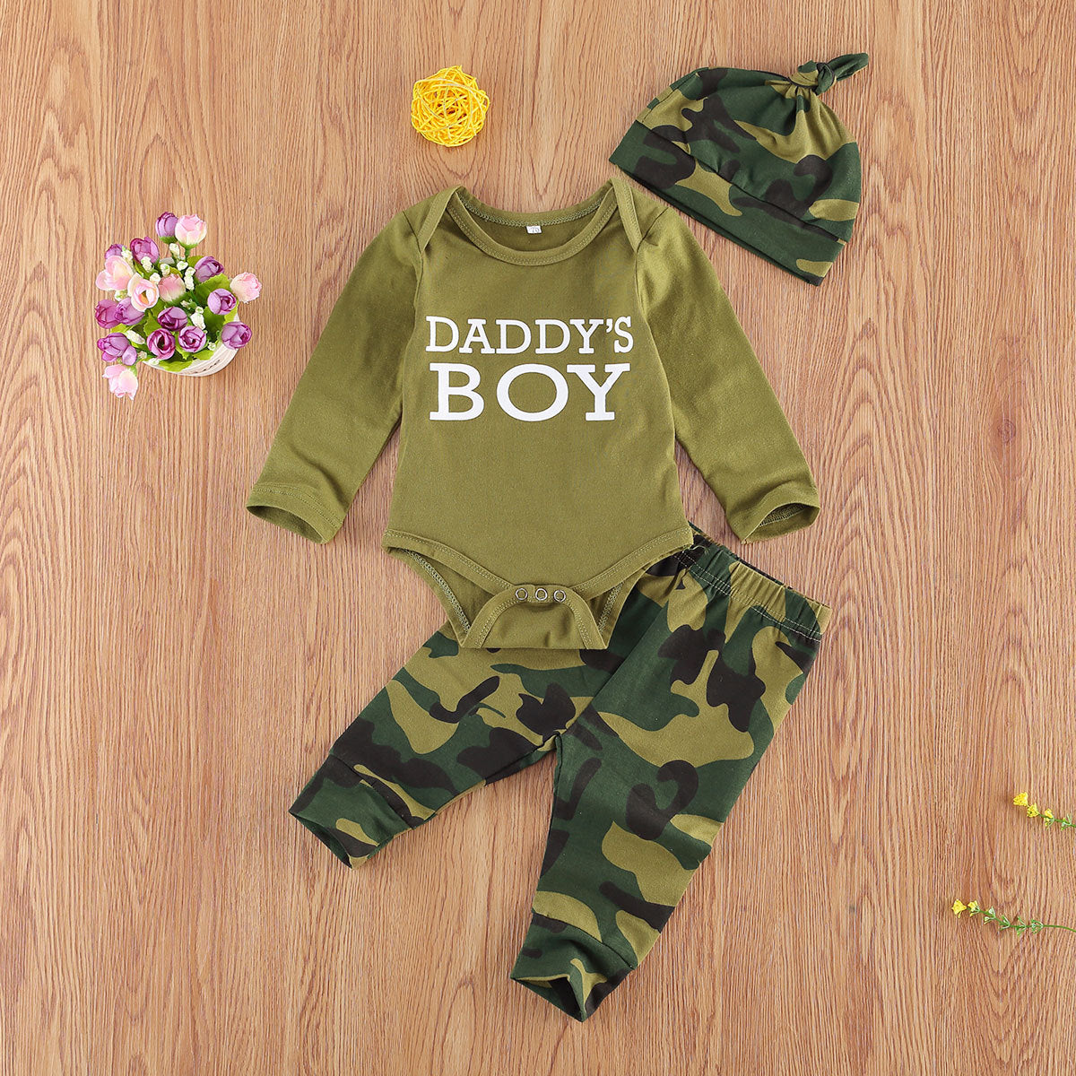Camouflage Printed Children Bodysuit Onsie Set