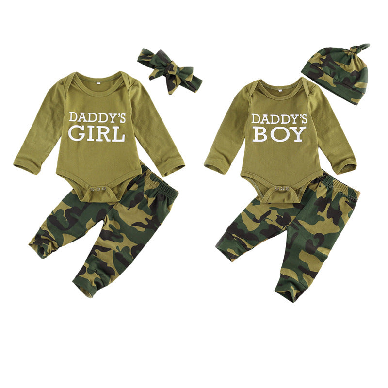 Camouflage Printed Children Bodysuit Onsie Set