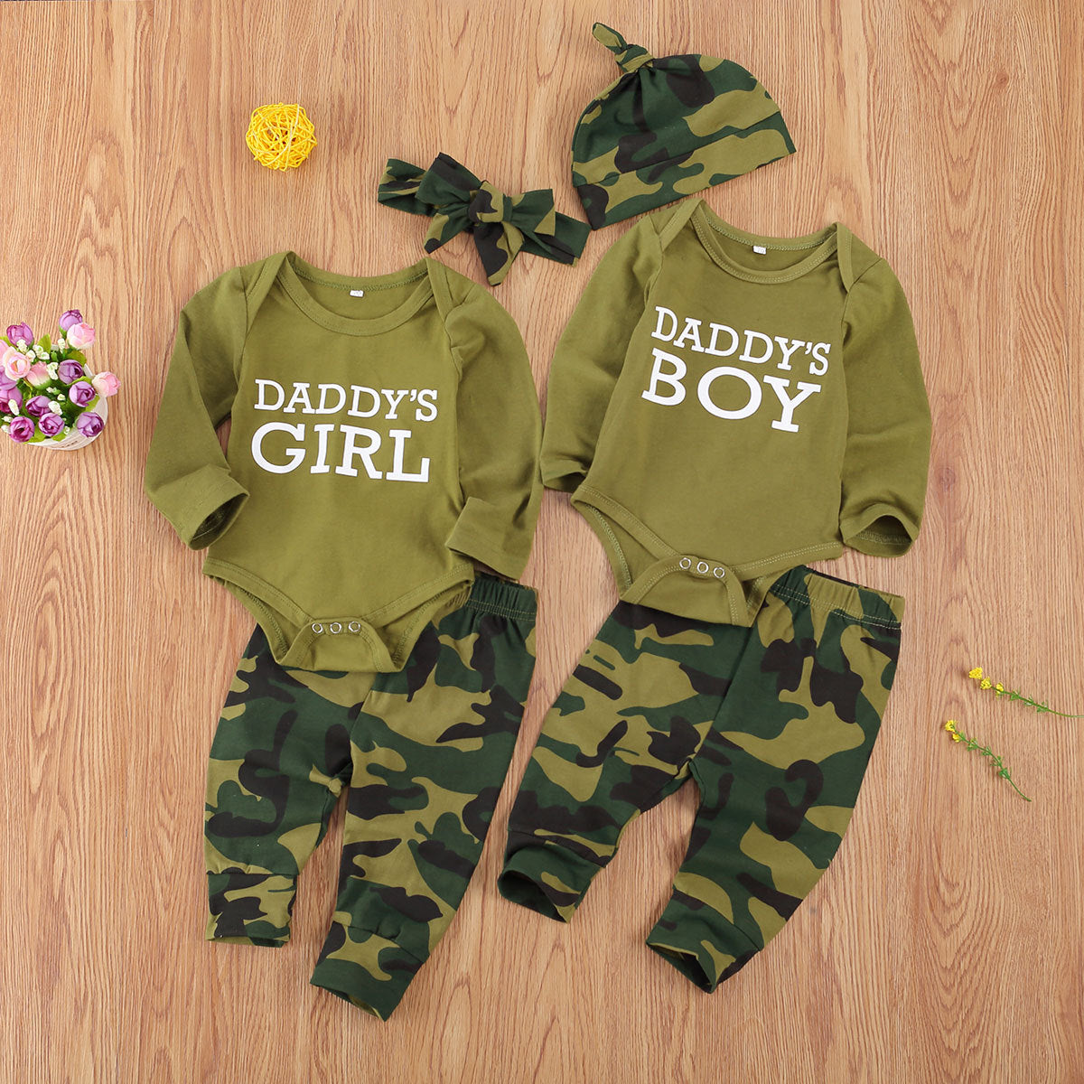 Camouflage Printed Children Bodysuit Onsie Set