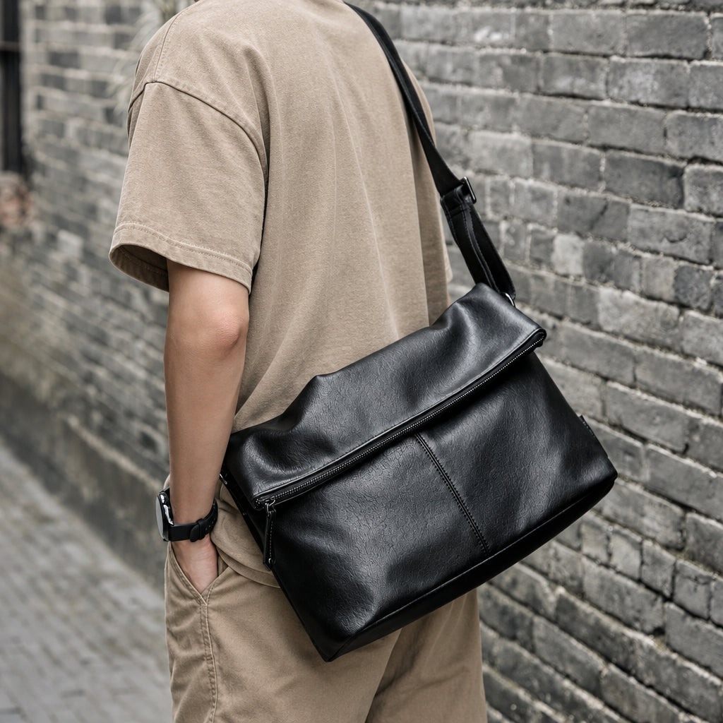 Cross-body backpack waterproof durable vegan friendly leather feel large capacity flat storage travel cross-span backpack