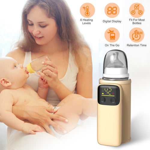 1Pc Portable Bottle Warmer With Night Light On The Go Coffee Mug, Canteen or Baby Bottle Milk Warmer Chargeable for Travel With 6 Heating Levels