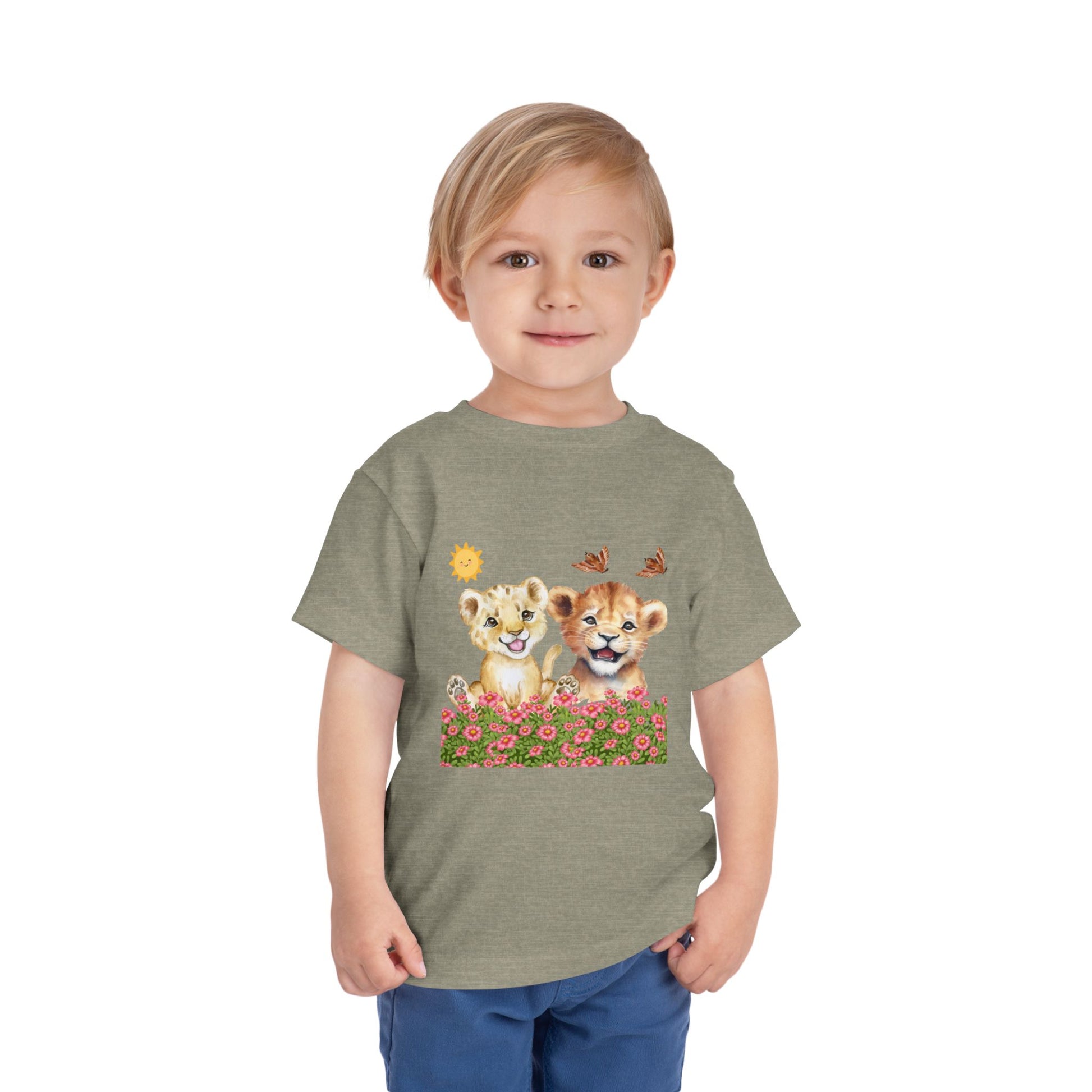 Toddler Short Sleeve Tee Shirt Cubs In Flower Bush