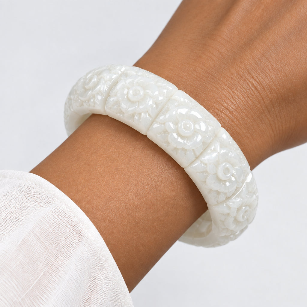 Real Jade Flower Bracelet Bangle