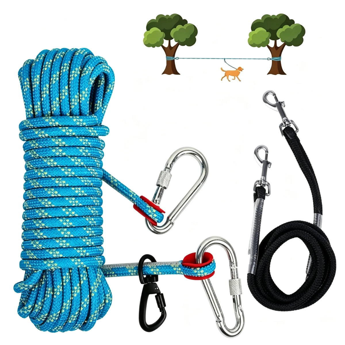 Portable Dog Trolley Cable Heavy Duty Dog Tie Out Overhead System Outdoor Camping Running Lead with Carry Bag for Large Dogs
