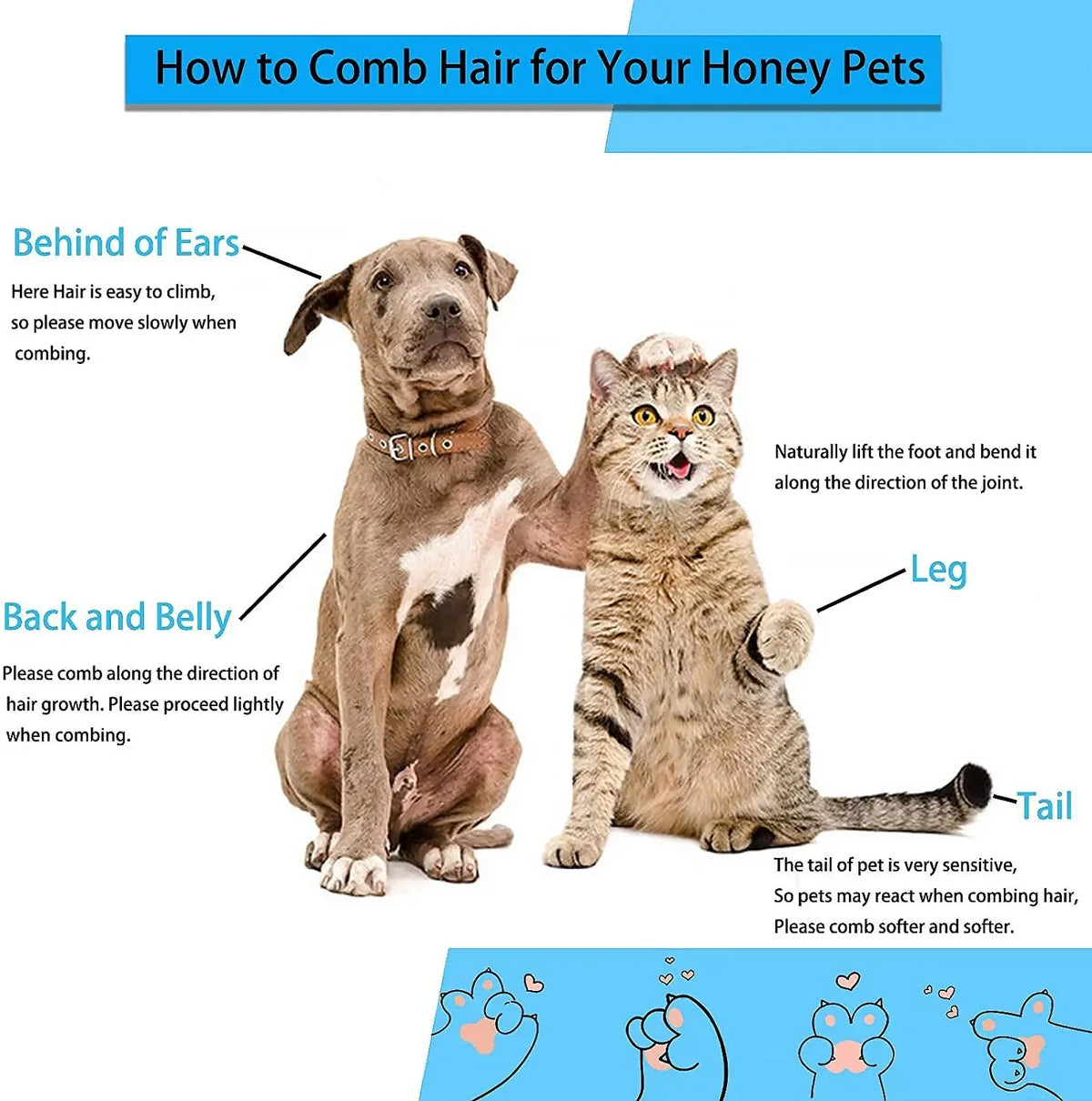 Animal Hair Remover Brush Cat / Dog/ Guinea Pig/ Rabbit Hair Grooming and Care Comb for Long Hair Fur Buddies Pet Removes Hairs Cleaning Bath Brush Pet Supplies