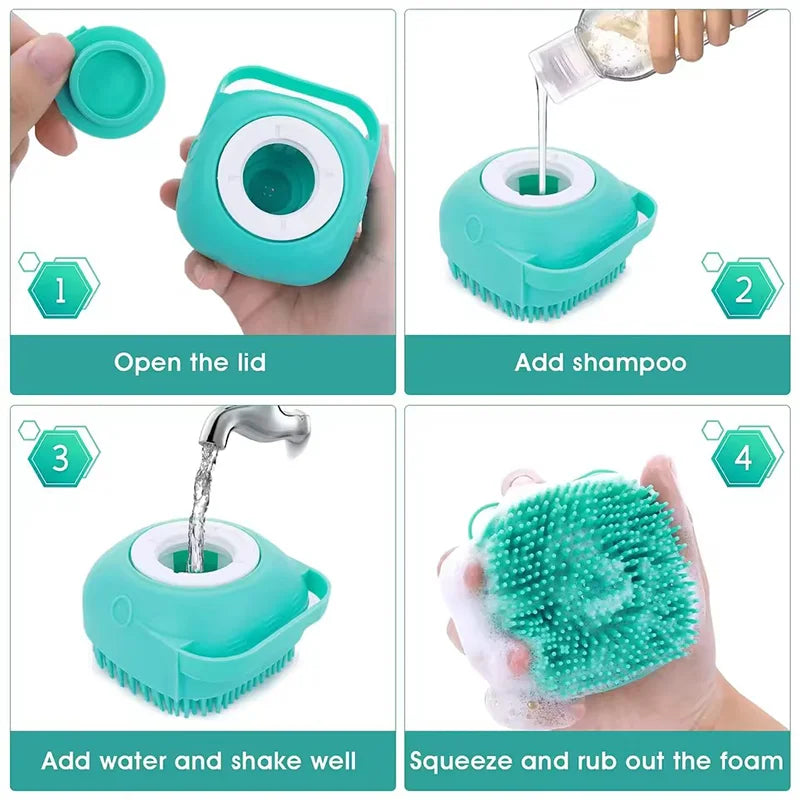 Silicone Pet Bath Massage Brush Shower Scrubber Bubble Maker For Cat Dog Fur Buddies Grooming Deep Clean Hair Remover Household Pet Bathing