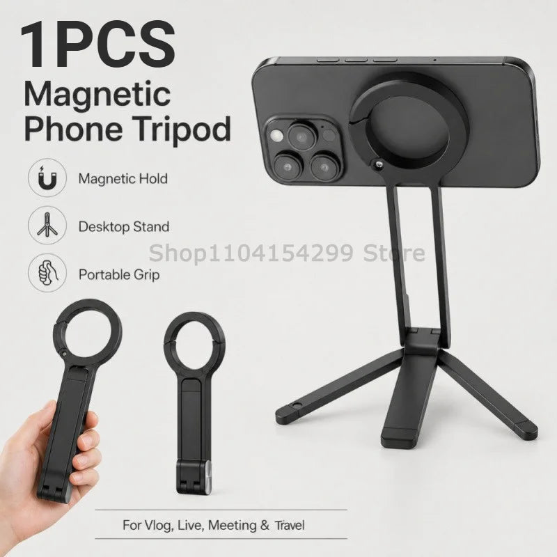 Pocket Magnetic Phone Holder Multifunctional Foldable Tripod Horizontal and Vertical Handheld Photography Live Streaming Stand