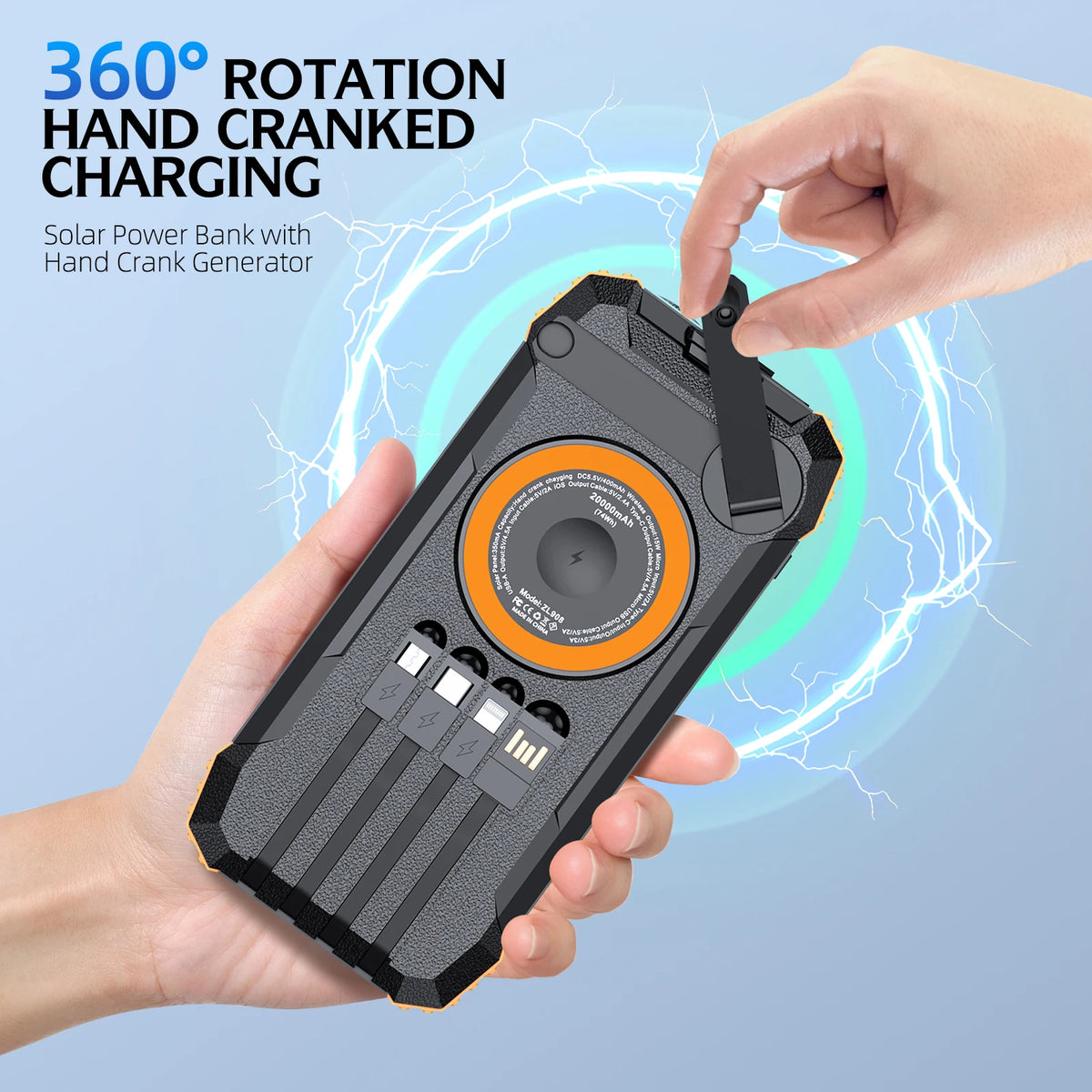2026 NEW Solar Power Bank 80000mAh 22.5W Magnetic Charger Wireless Powerbank Hand Crank with Cable Portable Charger for Long Distance Travel, Hikes, Vacation, Outdoor Camping