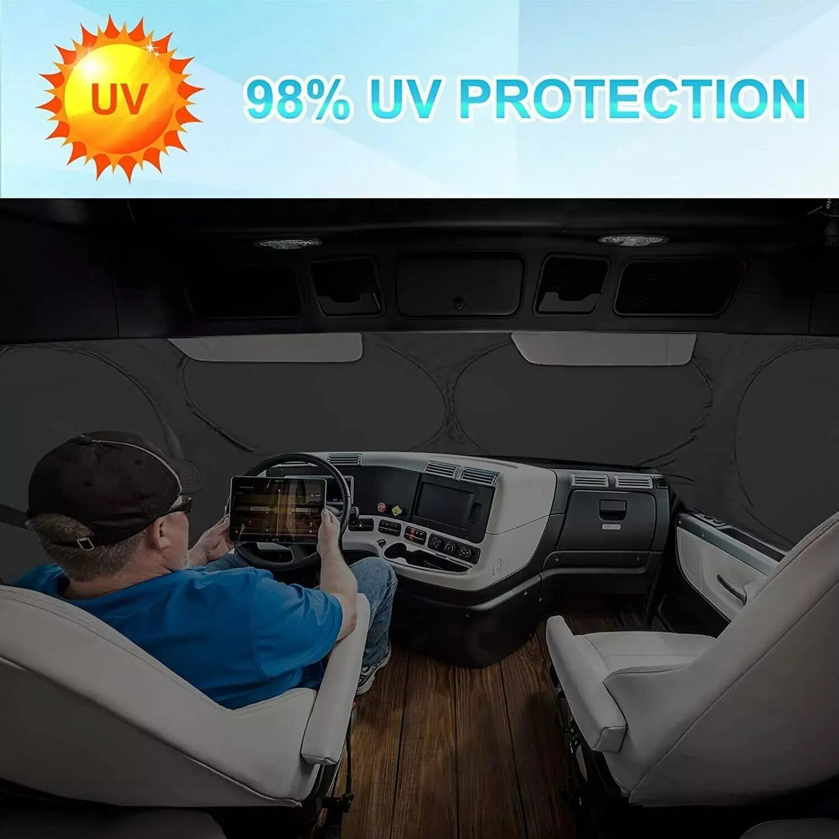 Windshield Sun Shade for Semi Truck Windshield | Large Coverage Foldable Front Window Sunshade Heavy Duty UV Heat Sun Visor