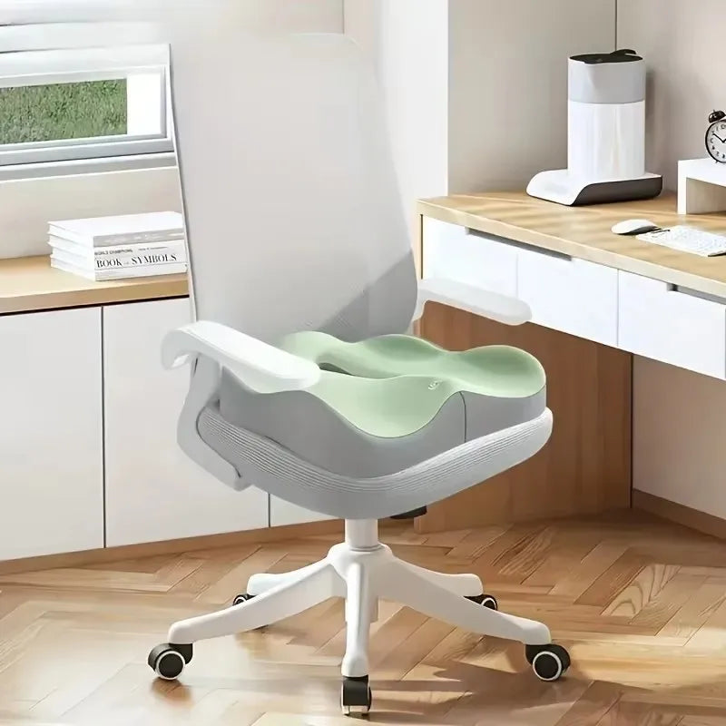 Comfortable 3D Memory Foam Cushion with Washable Polyester Case for Office and Vehicle Seating, Light Green/Grey