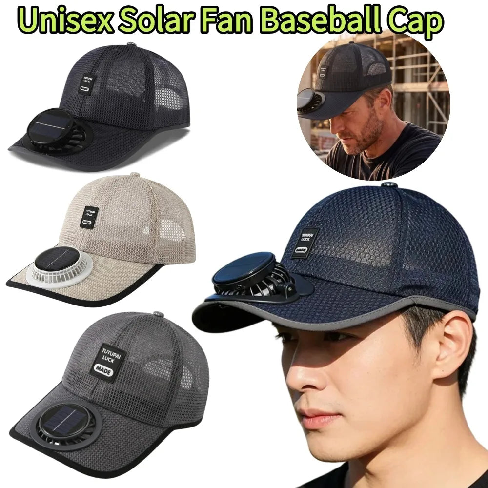 Adjustable Solar Powered Fan baseball Cap Rechargeable Breathable Cooling Mesh Adjustable Fishing Cap Hat for Summer Travel Outdoor Sports Shade Caps