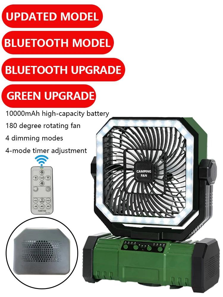 Multifunctional Fan with LED Light USB Outdoor Remote Control Power Bank—Ideal For Outdoor Camping, Desk Fan, Travel Semi-Truck