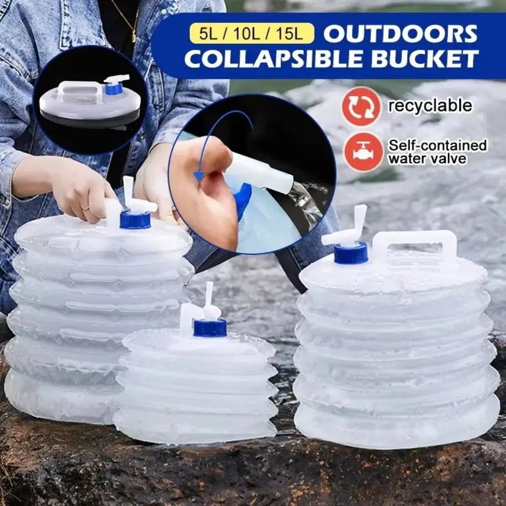 Folding Water Bucket Large Capacity Reusable Water Bag with Faucet Water Storage Container 5L/10L/15 Liters = 1 Gallon, 2.5 Gallons, 3.9 Gallons