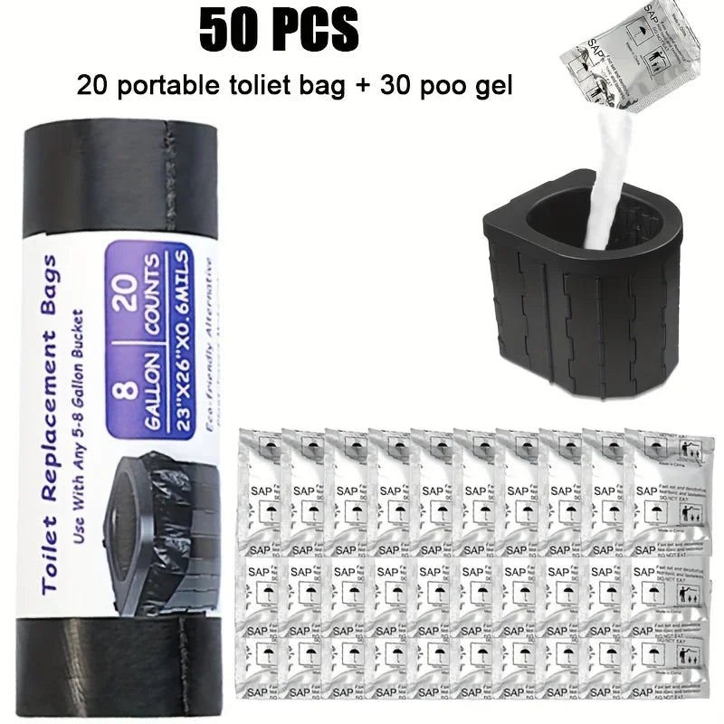 30 Toilet Gel Packs and 20 Garbage Bags - Odorless and Non-Toxic, Suitable for Camping Toilets and Sanitary Garbage Containers