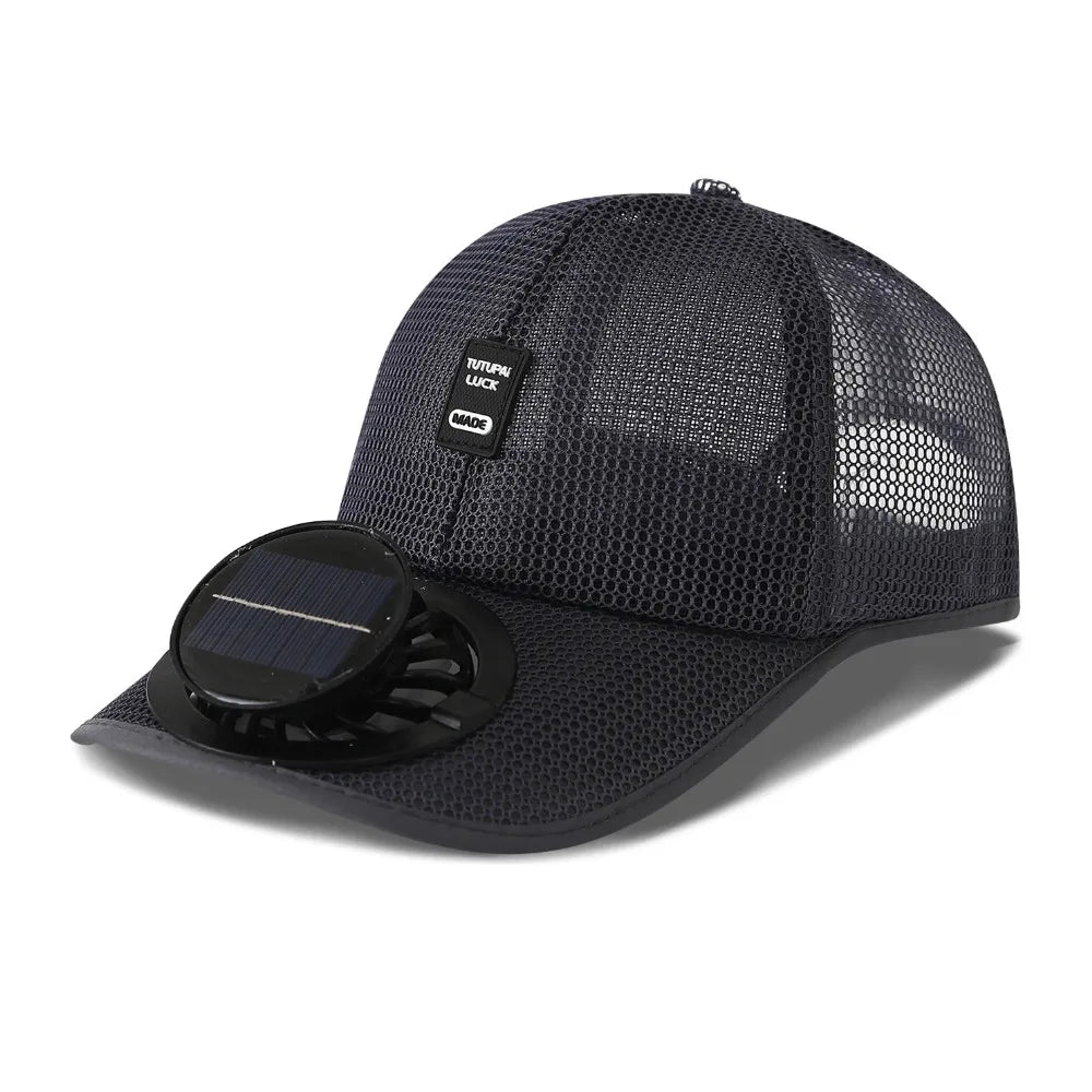 Adjustable Solar Powered Fan baseball Cap Rechargeable Breathable Cooling Mesh Adjustable Fishing Cap Hat for Summer Travel Outdoor Sports Shade Caps