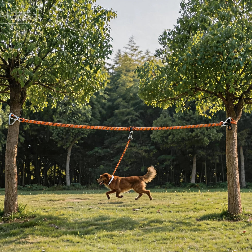 Portable Dog Trolley Cable Heavy Duty Dog Tie Out Overhead System Outdoor Camping Running Lead with Carry Bag for Large Dogs