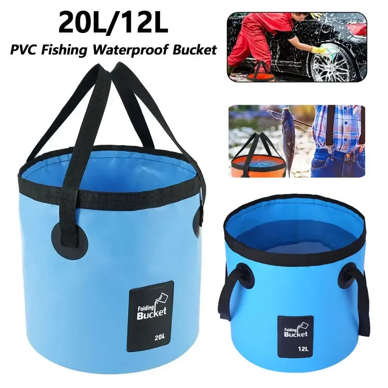 Foldable Large-Capacity Waterproof Bucket Portable Folding Bucket Carrier Bags for Fishing Camping 20L/12 Liters = 5 Gallons, 3 Gallons
