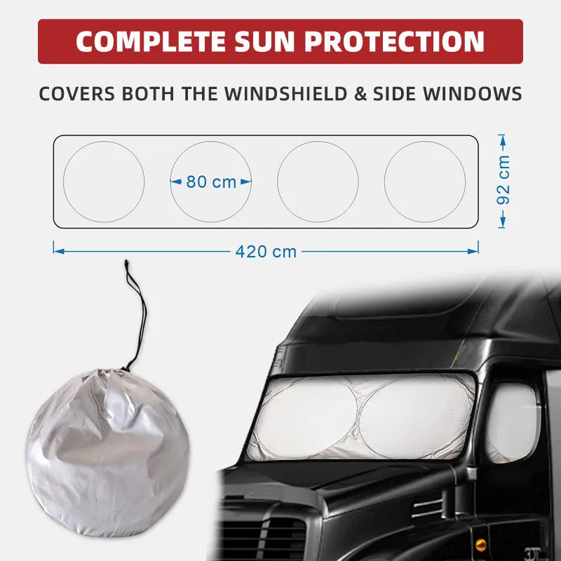 Windshield Sun Shade for Semi Truck Windshield | Large Coverage Foldable Front Window Sunshade Heavy Duty UV Heat Sun Visor