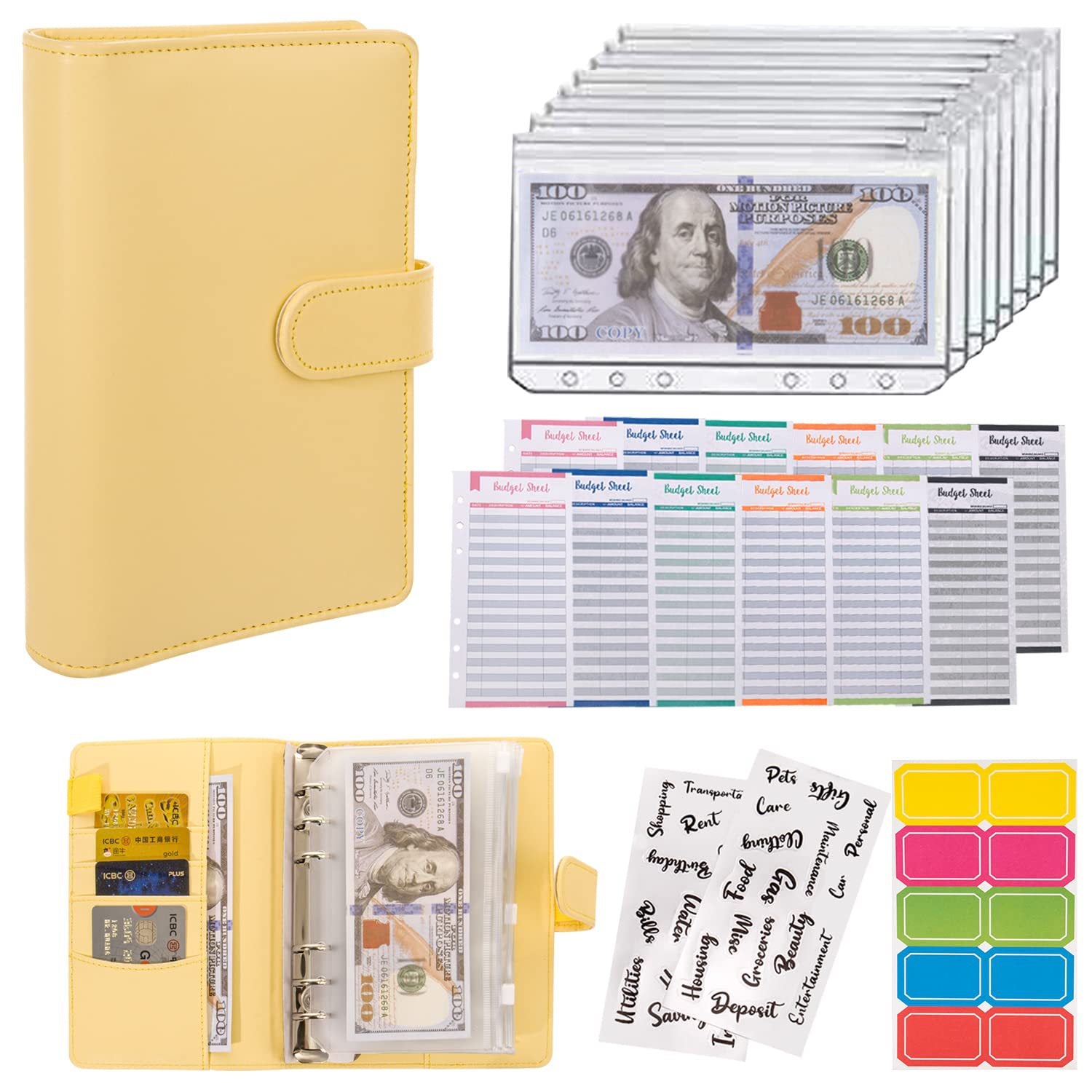 Loose-leaf Vegan Material Leather Budget Organizer With Zipper Wallet Bill Storage Bag Notebook