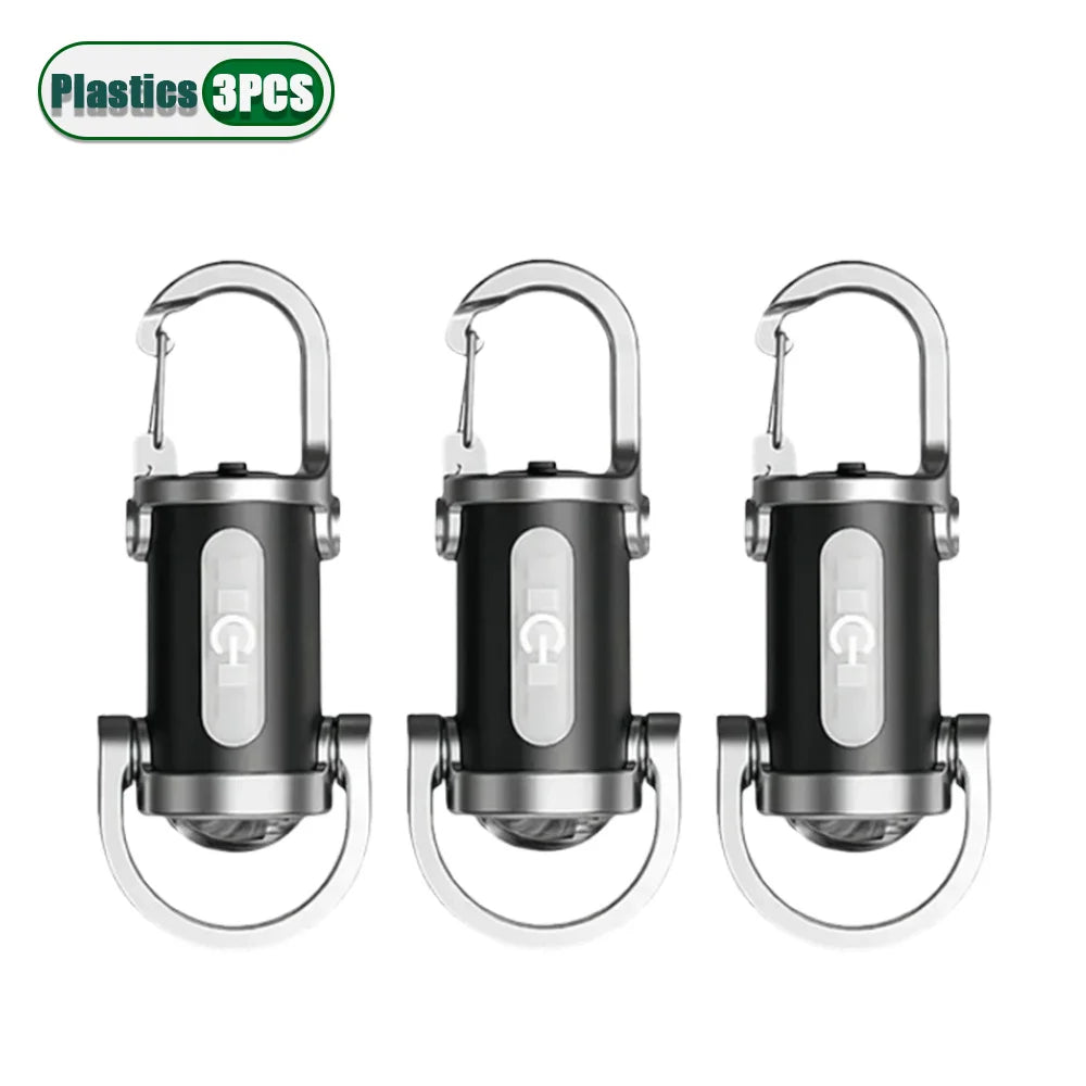 Rechargeable Mini Keychain Light Carabiner Small Pocket Flashlight for Outdoor Hiking Emergency Key Ring