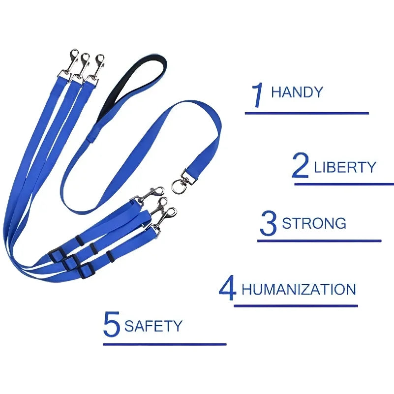 Durable 3-in-1 Nylon Dog Leash with Padded Handle for Outdoor Walking, Car Travel, Hiking and Camping - Three-Way Pet Leash