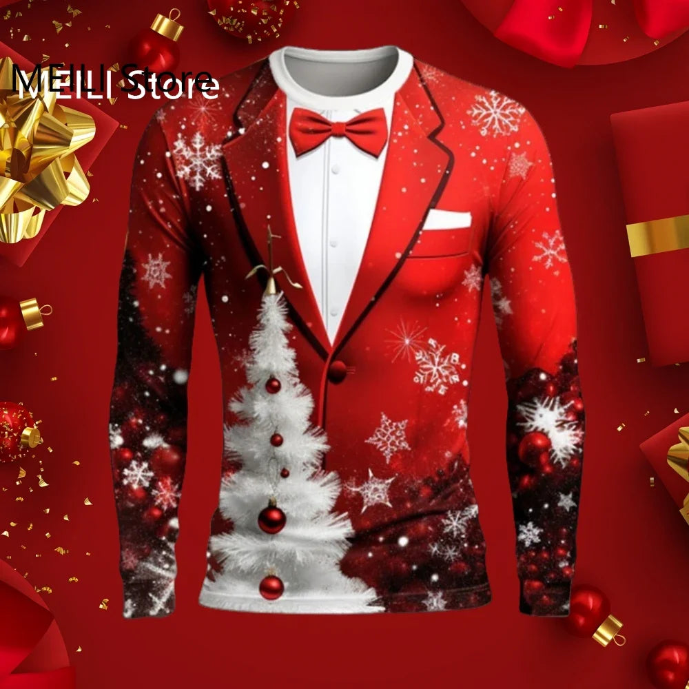 Christmas Pattern Suit 3D Print T-Shirt Long Sleeve Men or Women Tops Casual O-Neck Tee Shirts Male Christmas Clothes