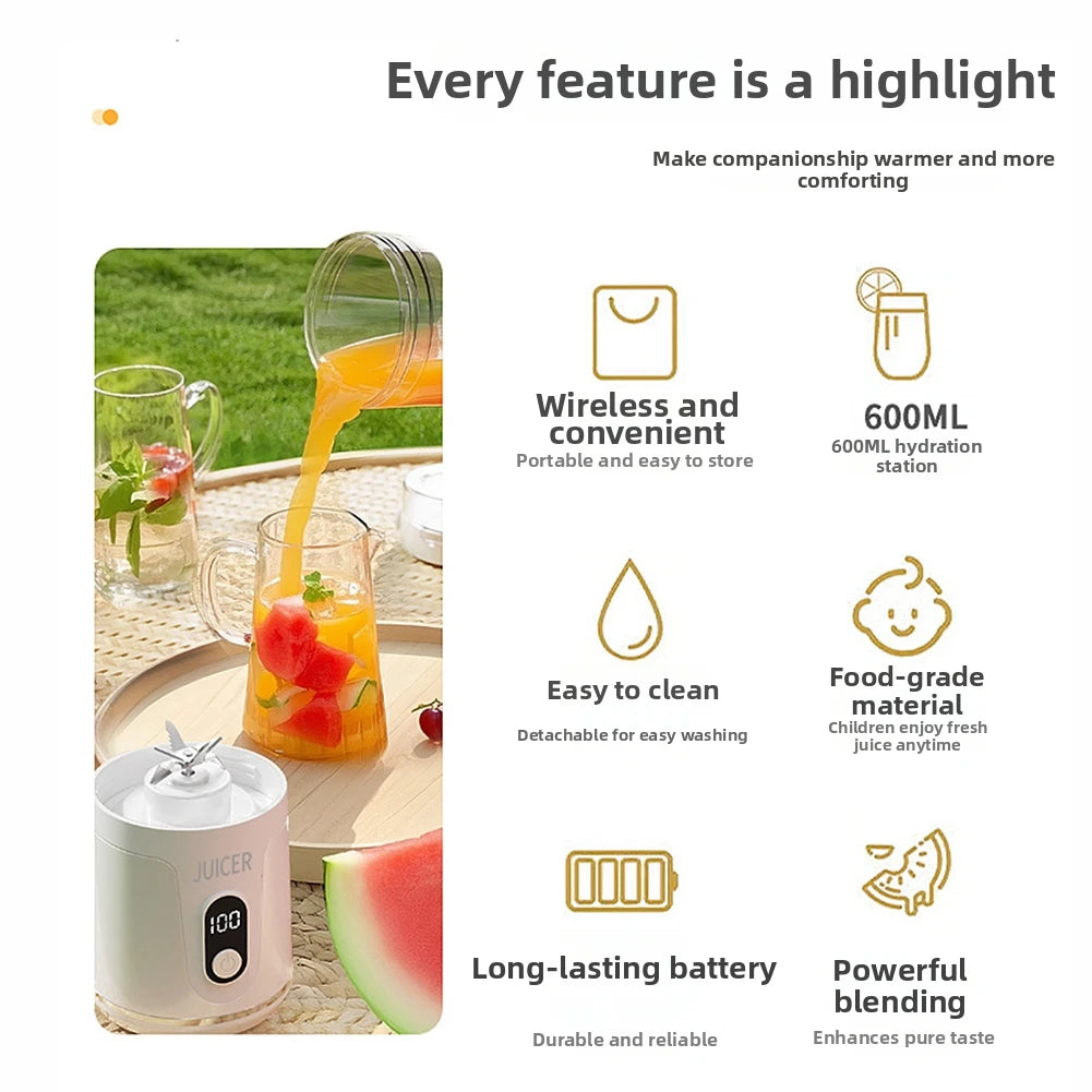 Portable Blender 600ML Electric Juicer Fruit Mixers USB Rechargeable Smoothie Mini Blender Personal Juicer