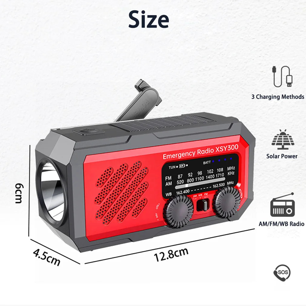 New 2000mAh Emergency Radio Solar Hand Crank Generator Radio with LED Light Weather AM/FM Portable Radio SOS Alarm Power Bank