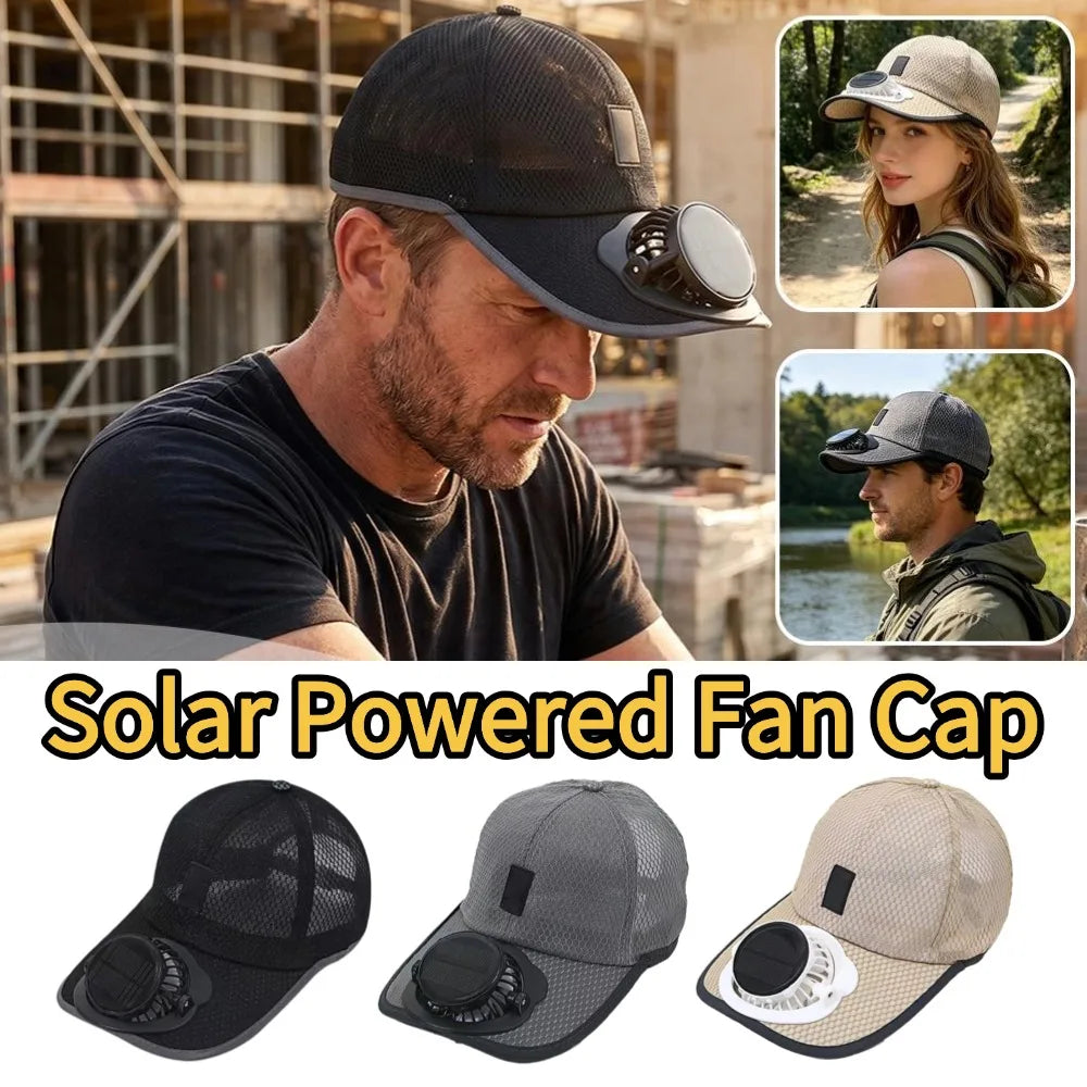 Adjustable Solar Powered Fan baseball Cap Rechargeable Breathable Cooling Mesh Adjustable Fishing Cap Hat for Summer Travel Outdoor Sports Shade Caps