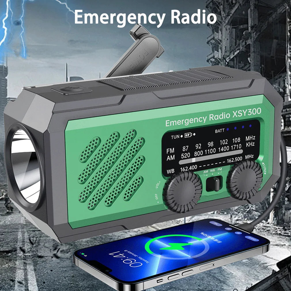 New 2000mAh Emergency Radio Solar Hand Crank Generator Radio with LED Light Weather AM/FM Portable Radio SOS Alarm Power Bank