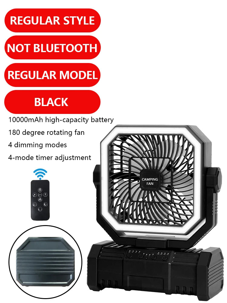 Multifunctional Fan with LED Light USB Outdoor Remote Control Power Bank—Ideal For Outdoor Camping, Desk Fan, Travel Semi-Truck