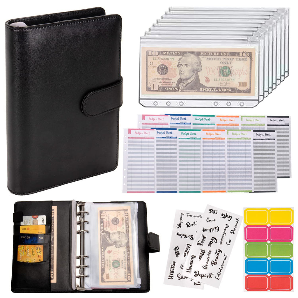 Loose-leaf Vegan Material Leather Budget Organizer With Zipper Wallet Bill Storage Bag Notebook