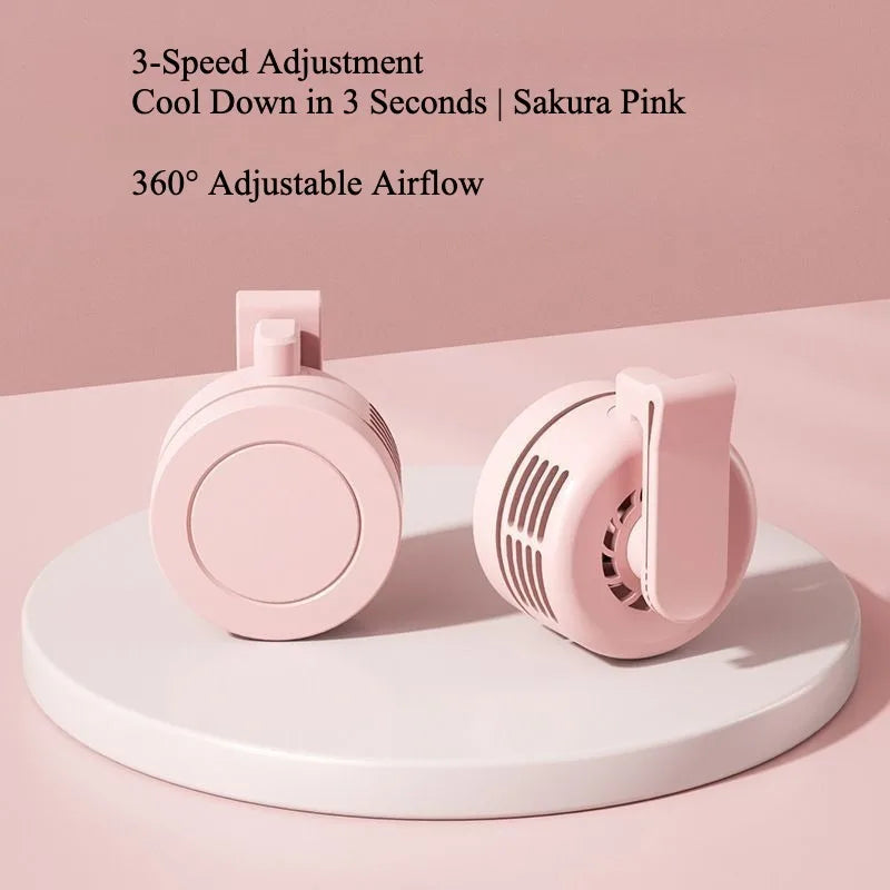 Portable USB Rechargeable Clip Fan, Neck Hanging Waist Clip Mini Fan, Quiet Strong Airflow for Comfortable Travel