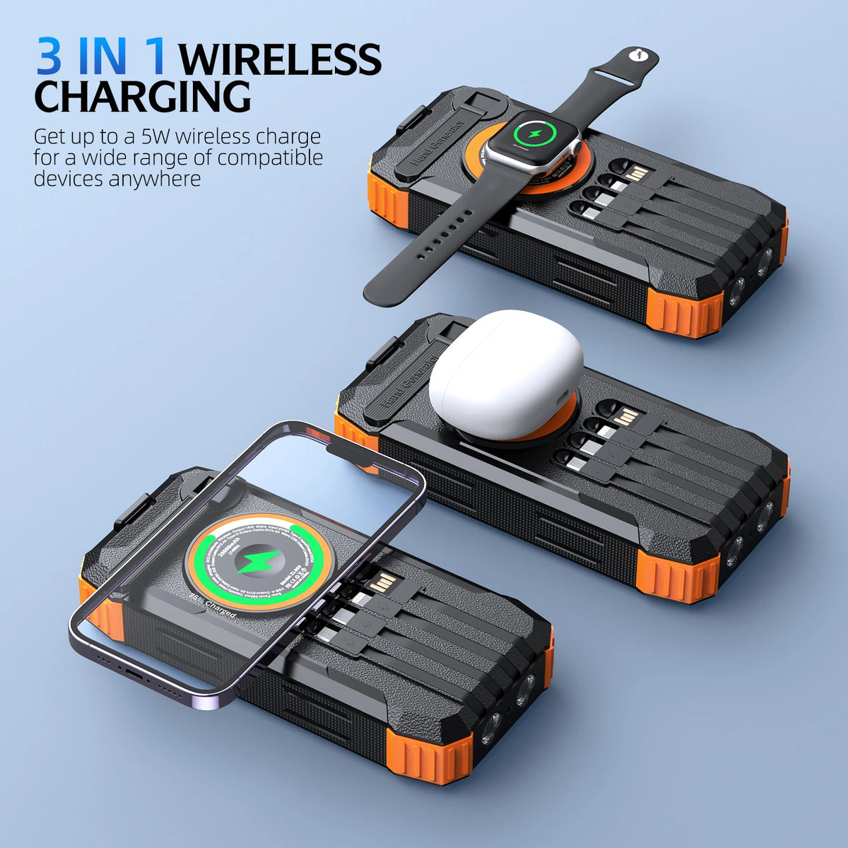 2026 NEW Solar Power Bank 80000mAh 22.5W Magnetic Charger Wireless Powerbank Hand Crank with Cable Portable Charger for Long Distance Travel, Hikes, Vacation, Outdoor Camping