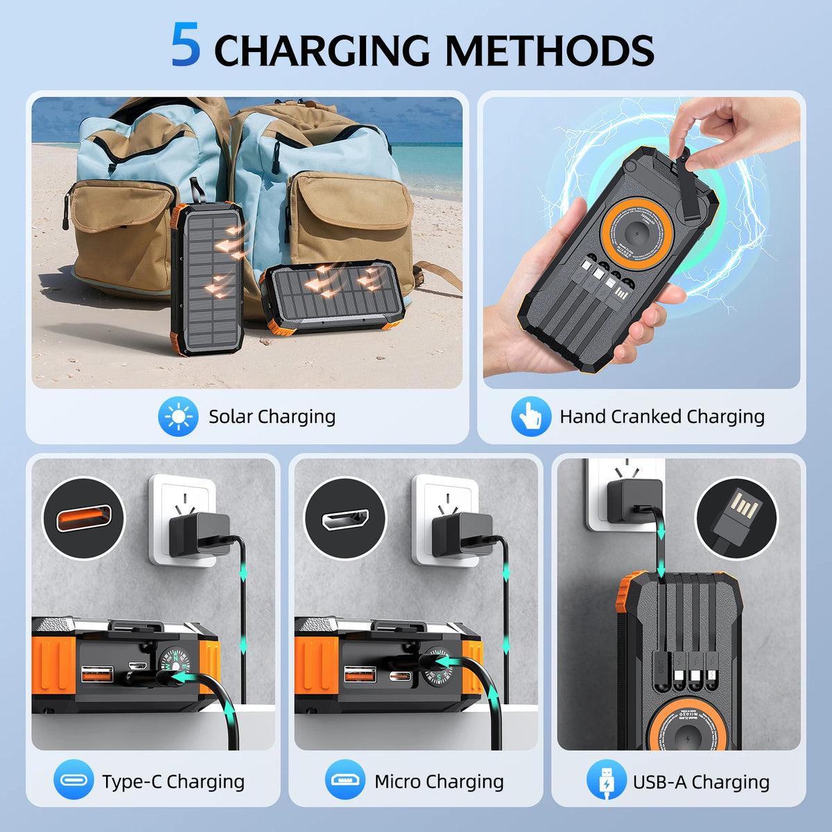 2026 NEW Solar Power Bank 80000mAh 22.5W Magnetic Charger Wireless Powerbank Hand Crank with Cable Portable Charger for Long Distance Travel, Hikes, Vacation, Outdoor Camping