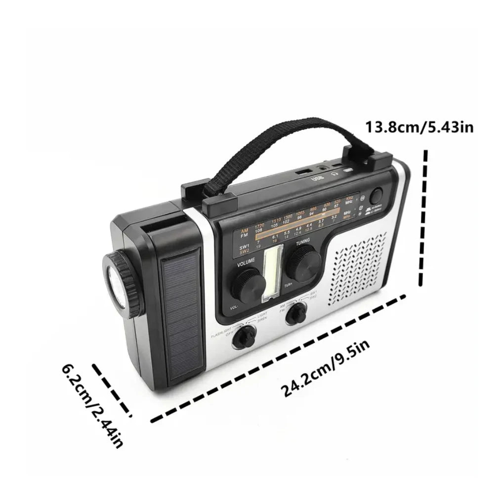 Portable Emergency Solar Power Radio Hand Crank Charging Radio AM FM SW1 SW2 Multi-band Radio with Flashlight Phone Power Bank