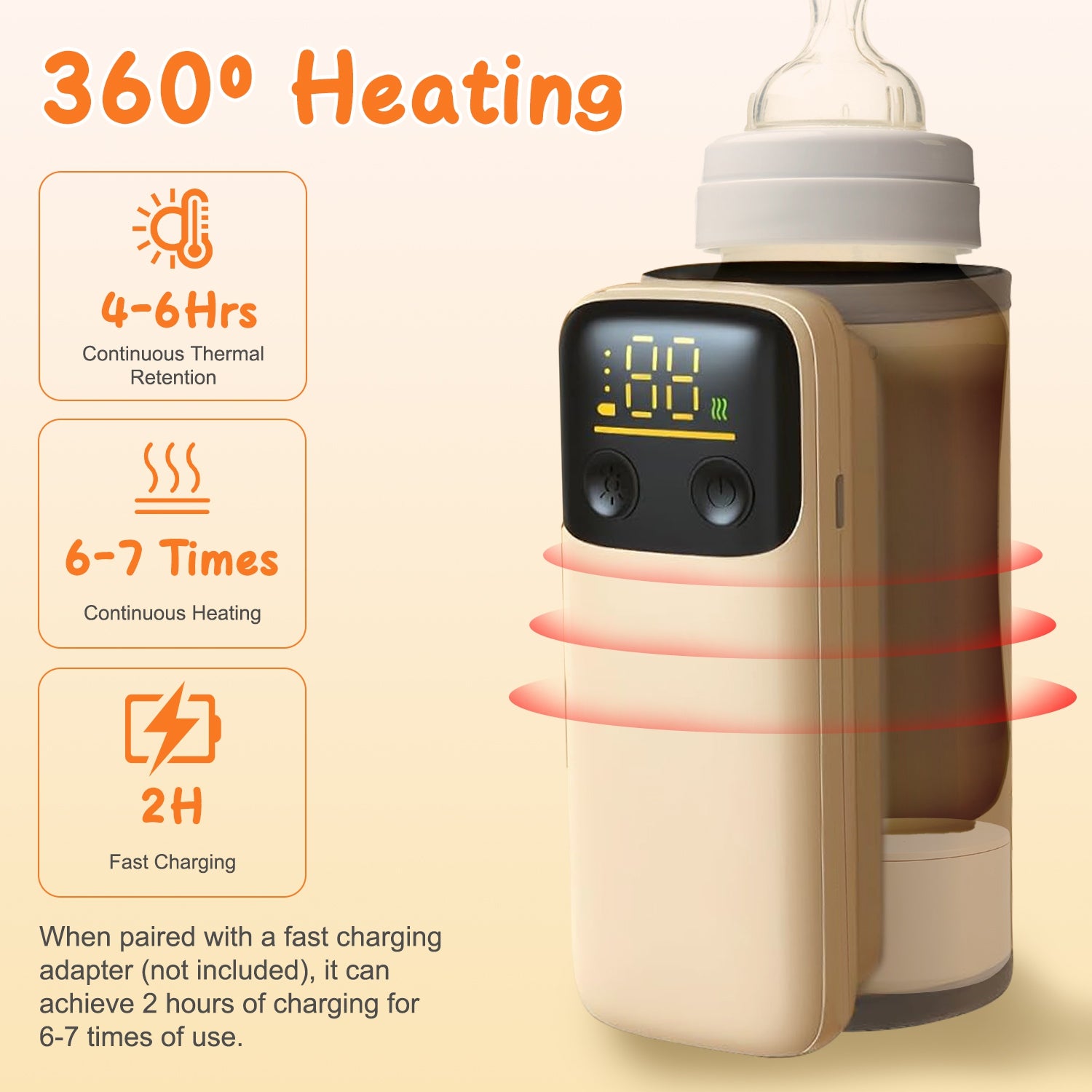 1Pc Portable Bottle Warmer With Night Light On The Go Coffee Mug, Canteen or Baby Bottle Milk Warmer Chargeable for Travel With 6 Heating Levels