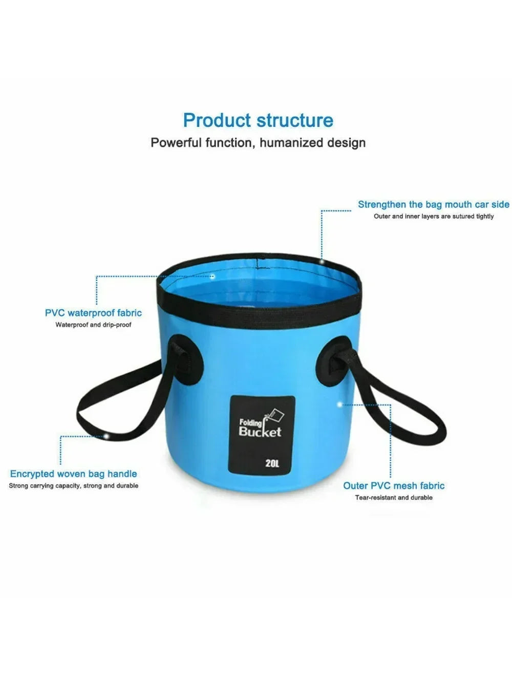 Foldable Large-Capacity Waterproof Bucket Portable Folding Bucket Carrier Bags for Fishing Camping 20L/12 Liters = 5 Gallons, 3 Gallons