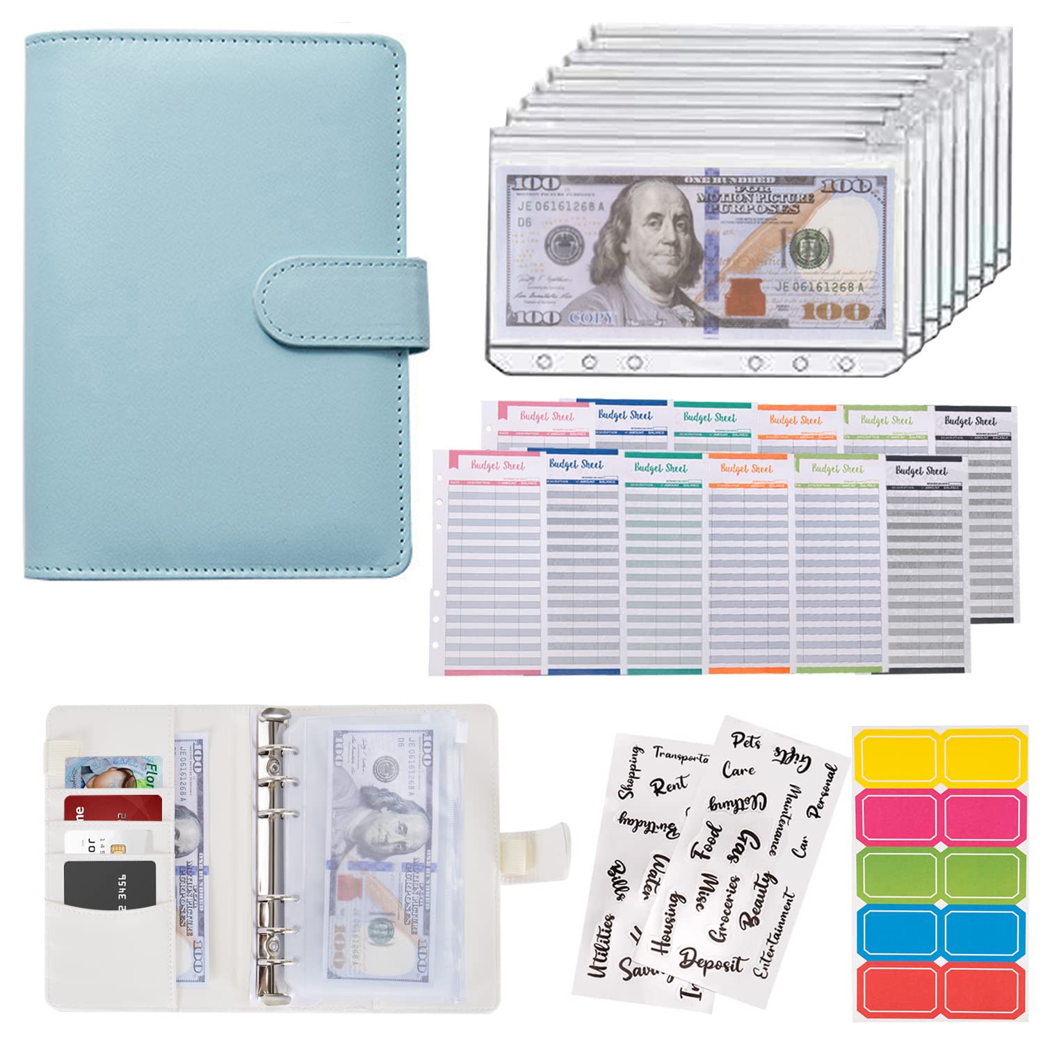 Loose-leaf Vegan Material Leather Budget Organizer With Zipper Wallet Bill Storage Bag Notebook