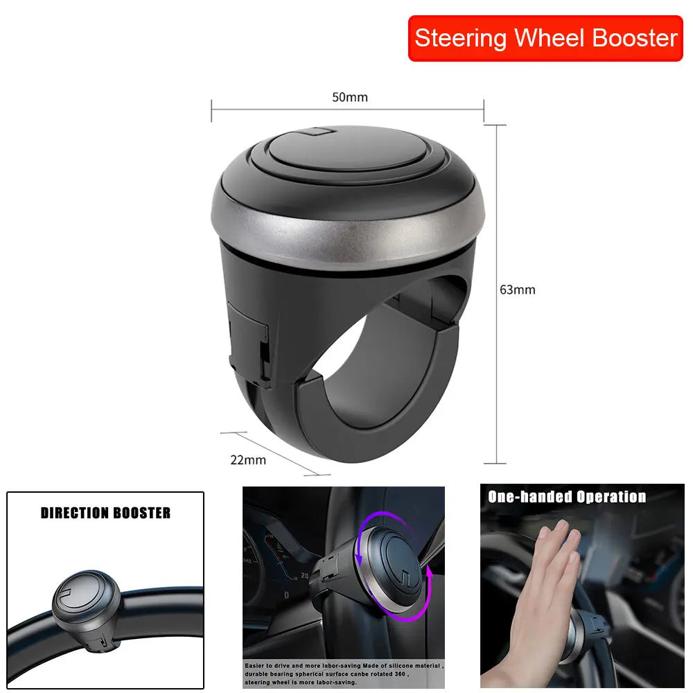 Steering Wheel Booster Spinner Knob For Truck, Semi Tractor, Car, Boat, or Forklift 360 Degree Grip Ball Turning Hand Control