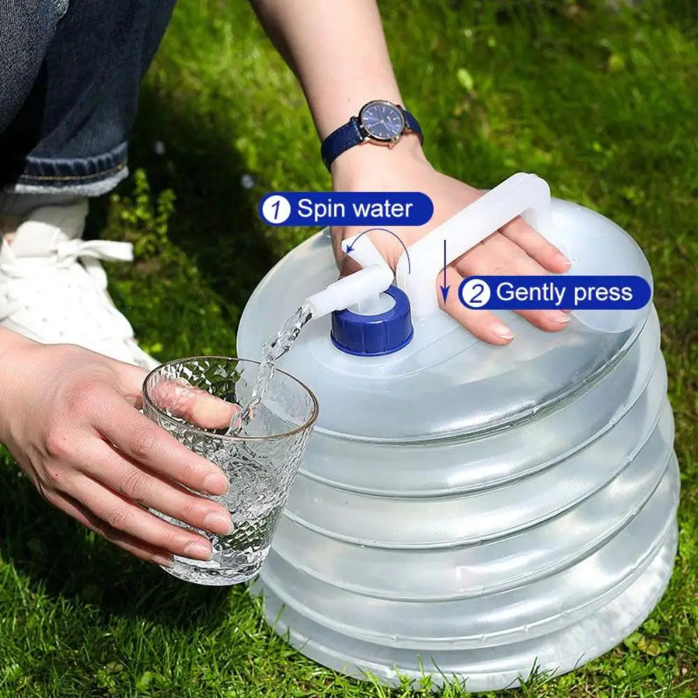 Folding Water Bucket Large Capacity Reusable Water Bag with Faucet Water Storage Container 5L/10L/15 Liters = 1 Gallon, 2.5 Gallons, 3.9 Gallons