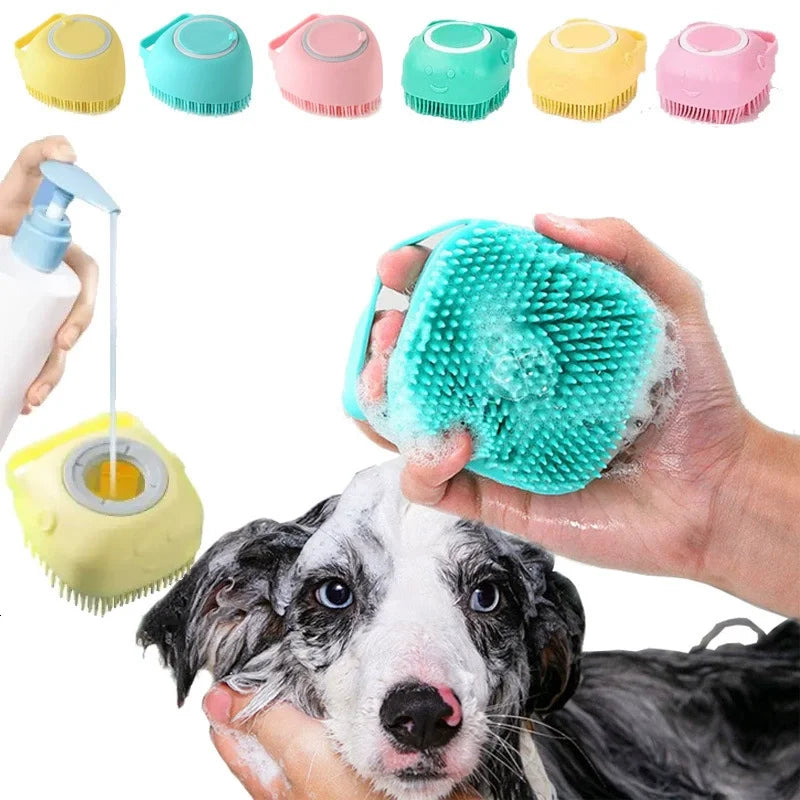 Silicone Pet Bath Massage Brush Shower Scrubber Bubble Maker For Cat Dog Fur Buddies Grooming Deep Clean Hair Remover Household Pet Bathing