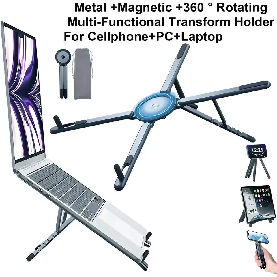 3 in 1 Foldable Magnetic Phone Holder Selfie Stick, Tripod Stand for iPhone, Samsung, iPad, Tablet, or Laptop on Desktop Portable Use