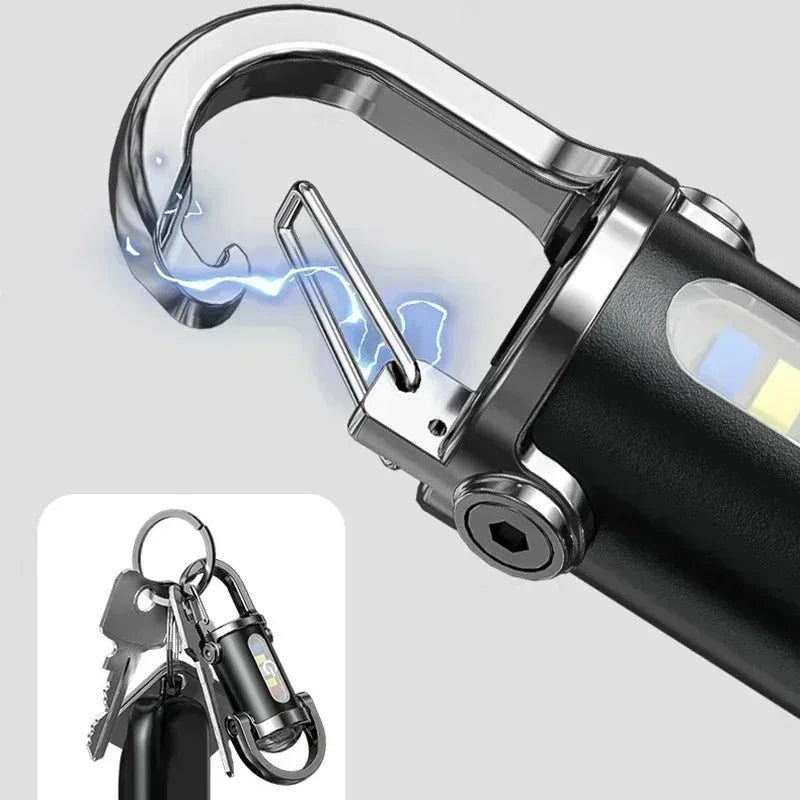 Rechargeable Mini Keychain Light Carabiner Small Pocket Flashlight for Outdoor Hiking Emergency Key Ring